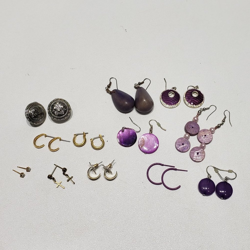 LOT OF 10 EARRINGS PURPLE LAVENDER HOOPS